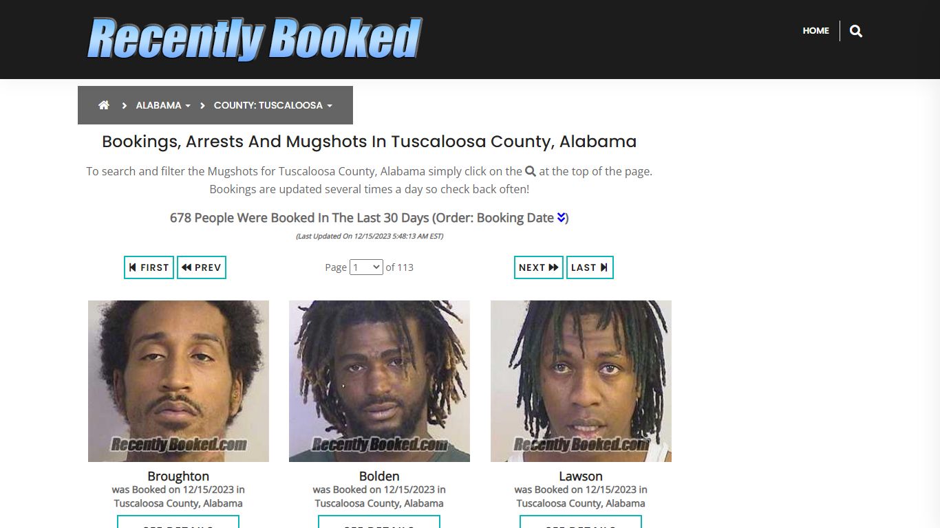 Bookings, Arrests and Mugshots in Tuscaloosa County, Alabama